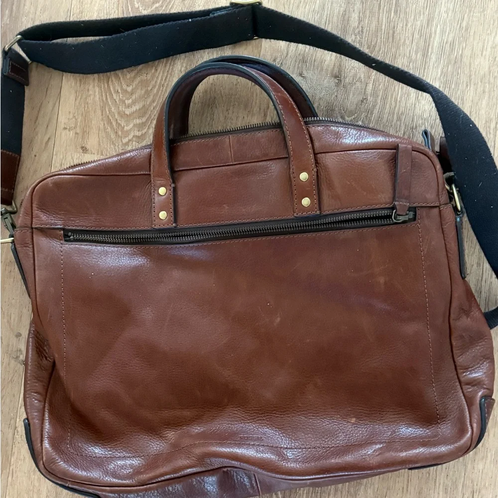 Fossil Haskell Leather Briefcase Brown Cognac Brown